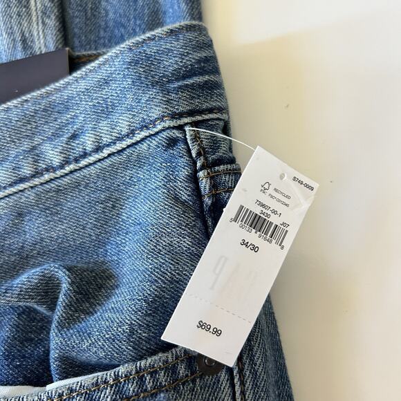 Gap Jeans Mens 34x30 Blue Distressed Baggy Denim NWT Straight Leg Medium Wash - Picture 2 of 10